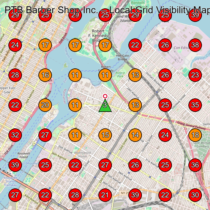 PTB Barber Shop Inc. GeoGrid visibility map for Barber Shop in Astoria